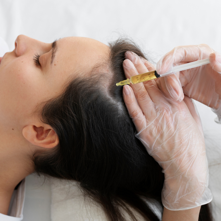 Image of woman receiving PRP injection into the scalp. Image by FreePik